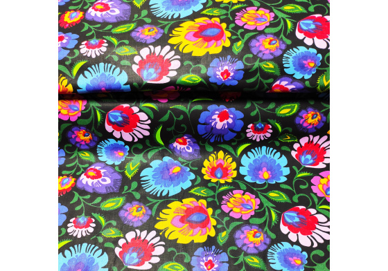 Dekorační dětská bavlněná látka vzor Kolorit na černém