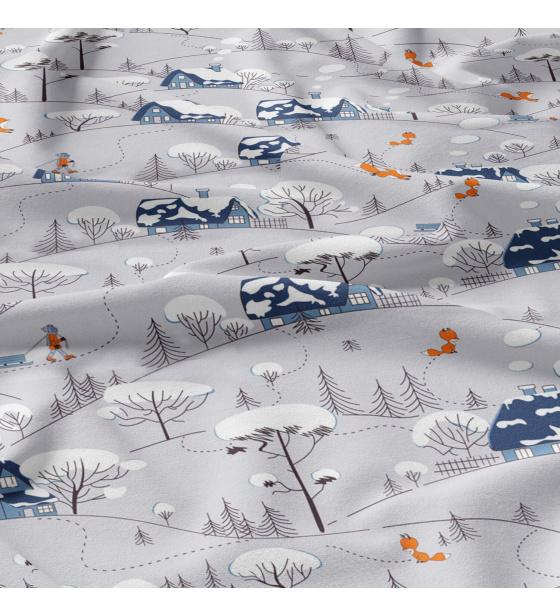 Christmas cotton fabric, by the meter, width 160 cm, Village