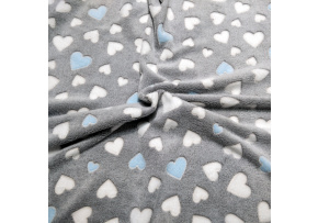 Minky Blanket Hearts Blue and White on Grey