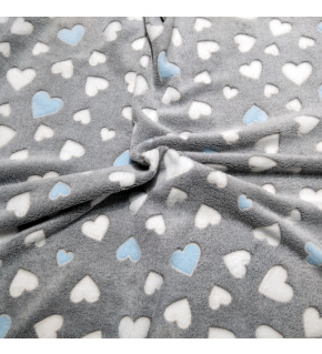 Minky Beránek, 220 g/m², width 160 cm, fabric by the meter, blue and white hearts on grey