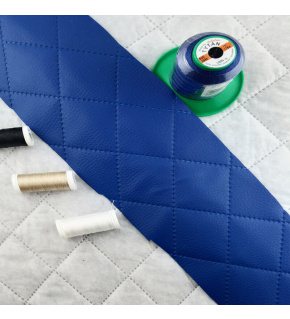 Ultrasonically quilted eco-leather, cornflower blue color, by the meter