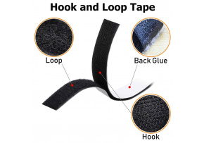 Black hook and loop tape with adhesive 50 mm