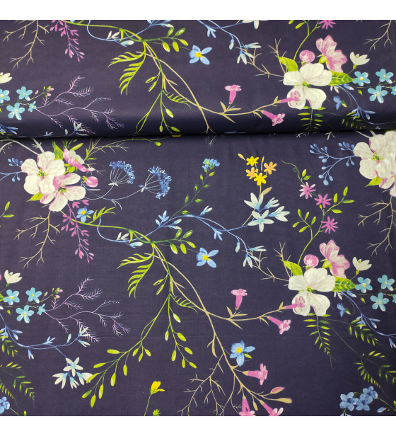 Bavlněná látka Květiny na granátovém