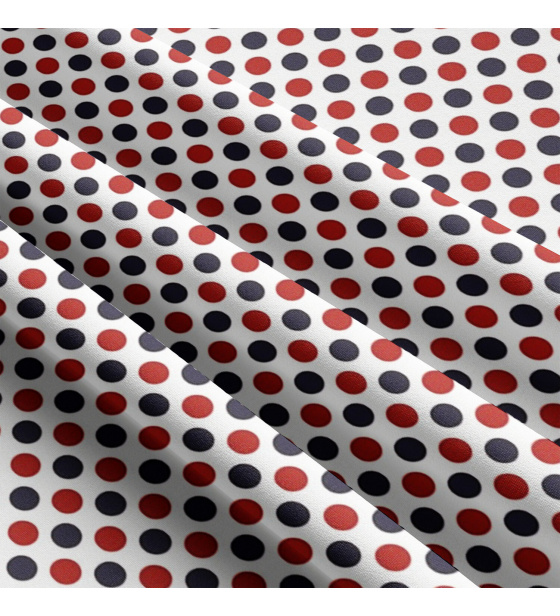 Children's cotton fabrics, by the meter. Dot 22 mm, dark blue and red on white