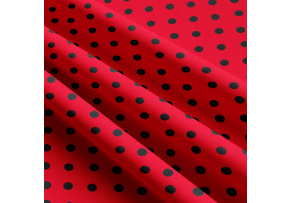 Children's cotton fabrics, by the meter. Dot 10 mm, Black on Red