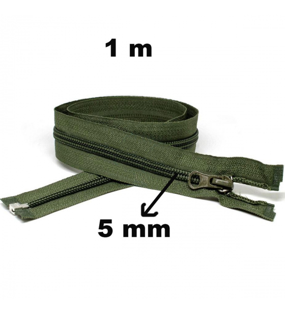 Spiral Zipper Detachable Khaki 5 mm length 100 cm