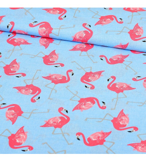 Cotton fabrics, by the meter. Flamingo on Blue