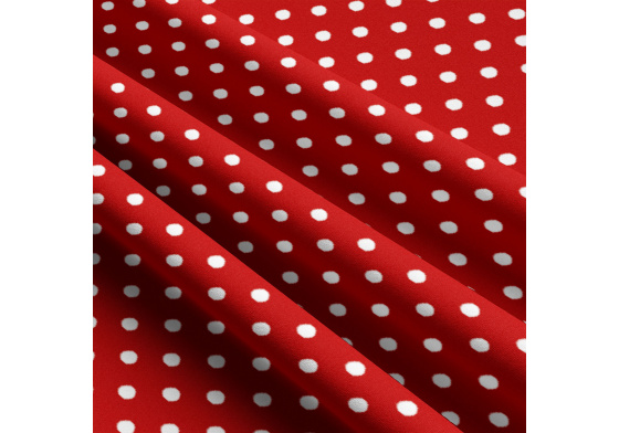Children's cotton fabrics, by the meter. Dot 10 mm, White on Red