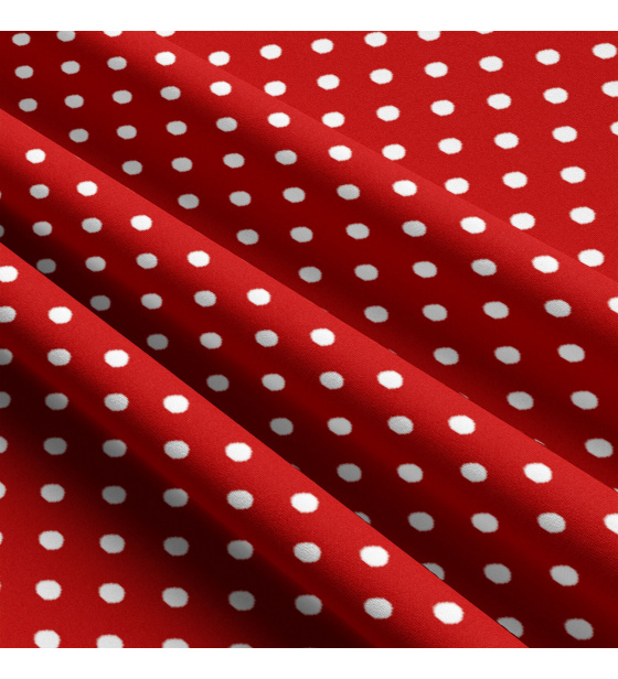 Children's cotton fabrics, by the meter. Dot 10 mm, white on Red