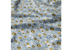 Cotton fabric, by the meter. Brown Snails on Blue