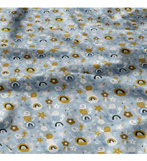 Cotton fabric, by the meter. Brown Snails on Blue