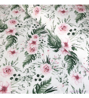 Cotton fabric 100% cotton, 125 g/m², width 160 cm, floral garden on white
