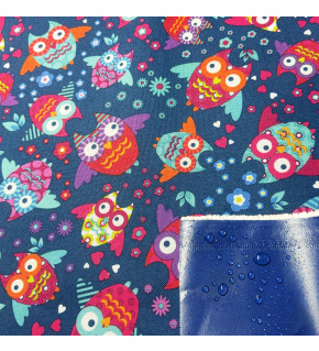 Waterproof fabric Kodura PVC coating 600D, 360 g/m², width 150 cm, owls on blue