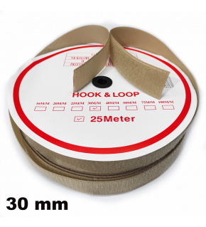 Hook and Loop Velcro Tape Set, color beige 30 mm, package 25 m
