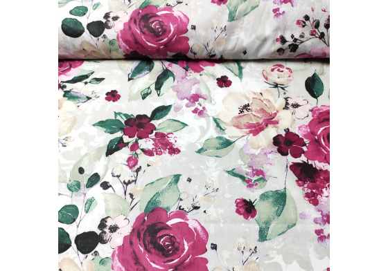 Dekorační dětská bavlněná látka vzor Růže na bílém