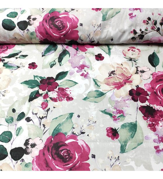 Dekorační dětská bavlněná látka vzor Růže na bílém