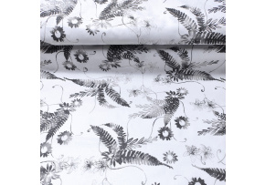 Cotton Fabric Flowers Grey on White
