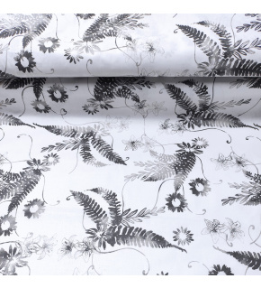 Cotton fabric 100% cotton, 125 g/m², width 160 cm, gray flowers on white