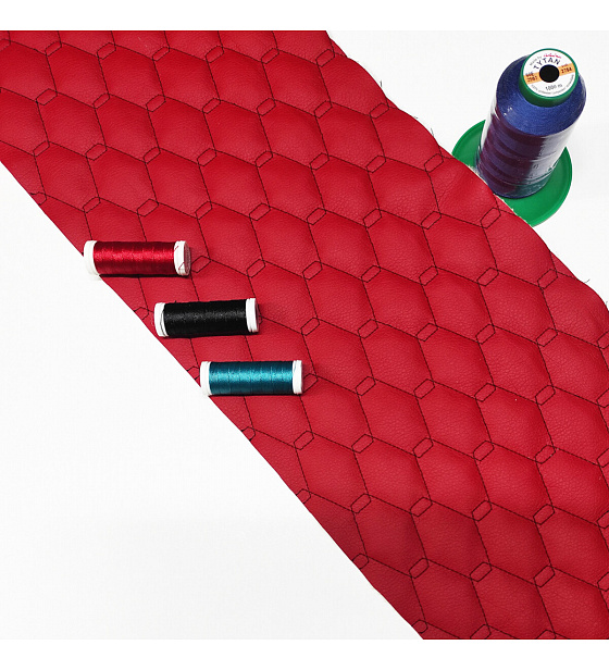 35Eco-leather GEO red color quilted with black threads, 1 m x 0.6 m