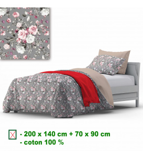 Cotton duvet cover with zipper, color Gray, 140x200 cm