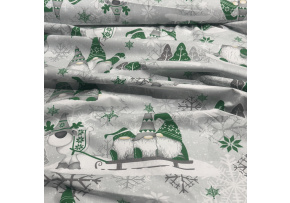 Christmas cotton fabric, by the meter, width 160 cm, Green Elves on Gray