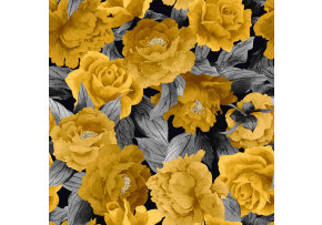 Velvet upholstery fabrics with print, Yellow roses