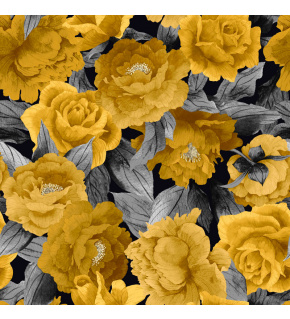 Velvet upholstery fabrics with print, Yellow roses