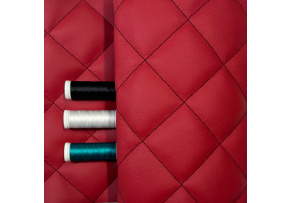 Eco-leather 5x5 color Red quilted with Black threads, by the meter, 145 cm