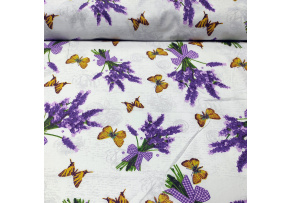 Cotton Fabric Flowers Lavender and Butterflies