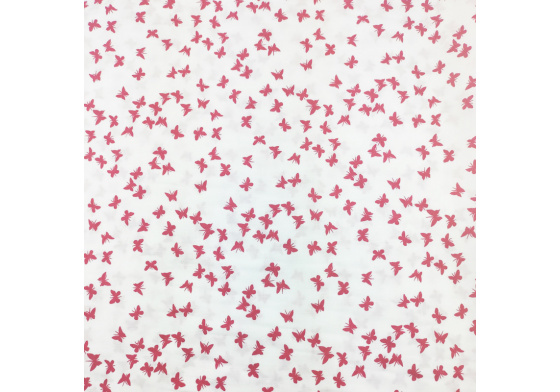 Percale cotton fabrics. Red Butterflies on White