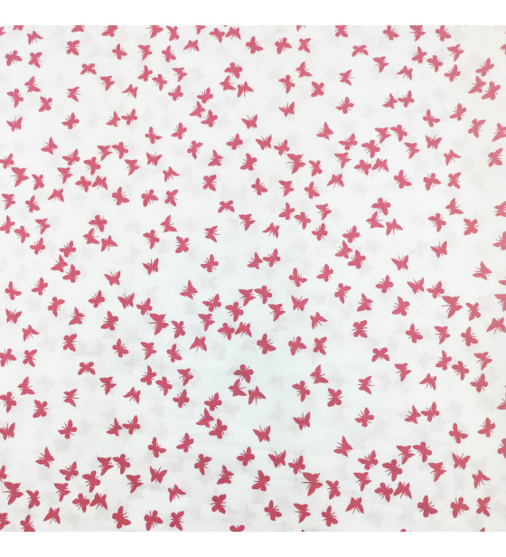 Percale cotton fabrics. Red Butterflies on White