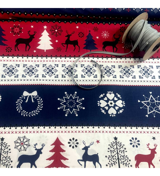 Vánoční bavlněná látka, metráž, šíře 160 cm, Skandinávský motiv Modrý