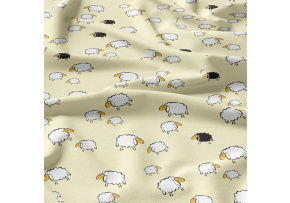 Cotton fabrics, by the meter. Sheep on the Creamy