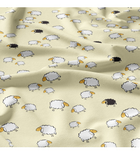 Cotton fabrics, by the meter. Sheep on the Creamy