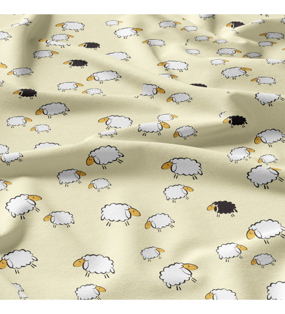 Cotton fabrics, by the meter. Sheep on the Creamy