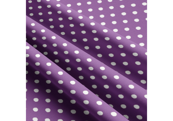 Children's cotton fabrics, by the meter. Dot 10 mm, White on Purple