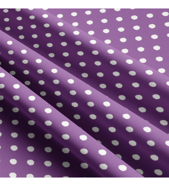 Children's cotton fabrics, by the meter. Dot 10 mm, white on Purple