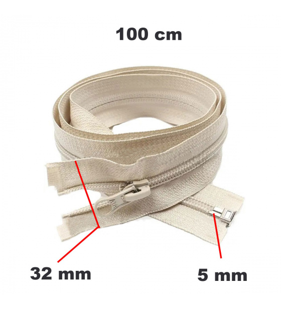 Spiral Zipper Detachable Beige 5 mm length 100 cm