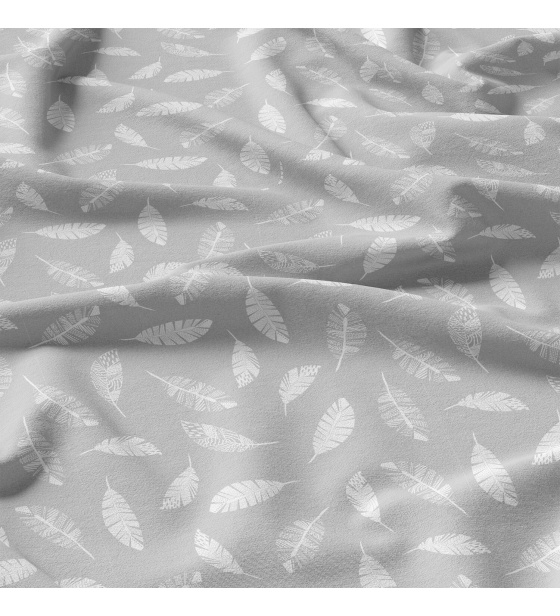 Decorative cotton fabric, by the meter, Feathers White on Gray