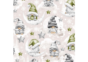Christmas cotton fabric, by the meter, width 160 cm, Green Elf on Gray Christmas cotton fabric, by the meter, width 160 cm, Green Elf on Gray