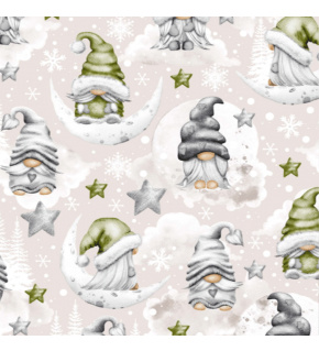 Christmas cotton fabric, by the meter, width 160 cm, Green Elf on Gray