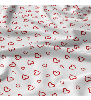 Decorative cotton fabric, by the meter, Red Hearts on White