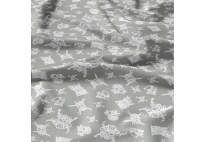 Cotton Fabric Skulls White on Gray