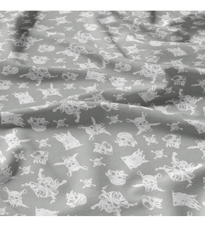 Cotton fabric 100% cotton, 125 g/m², width 160 cm, white skulls on grey