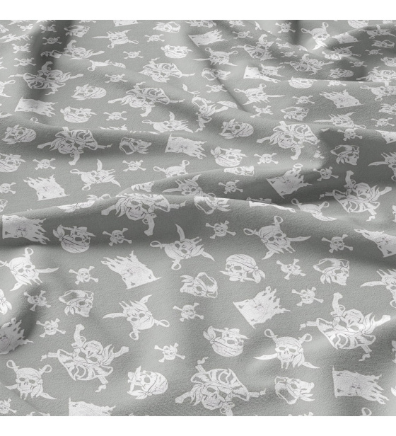 Cotton fabric 100% cotton, 125 g/m², width 160 cm, white skulls on grey