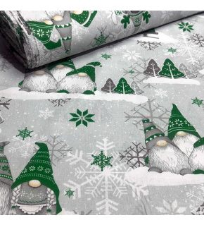 Christmas cotton fabric, by the meter, width 160 cm, Dark Elves.Green on Grey