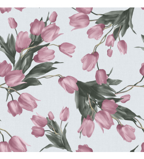 Velvet upholstery fabrics with print, Tulips on Pale Mint