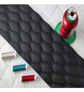 Eco-leather GEO color black quilted with black threads, faux leather by the meter