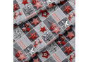 Christmas cotton fabric, by the meter, width 160 cm, Christmas ornaments stars Red on Gray