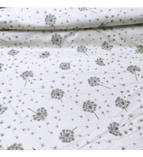Cotton fabric 100% cotton, 125 g/m², width 160 cm, gray dandelion on white